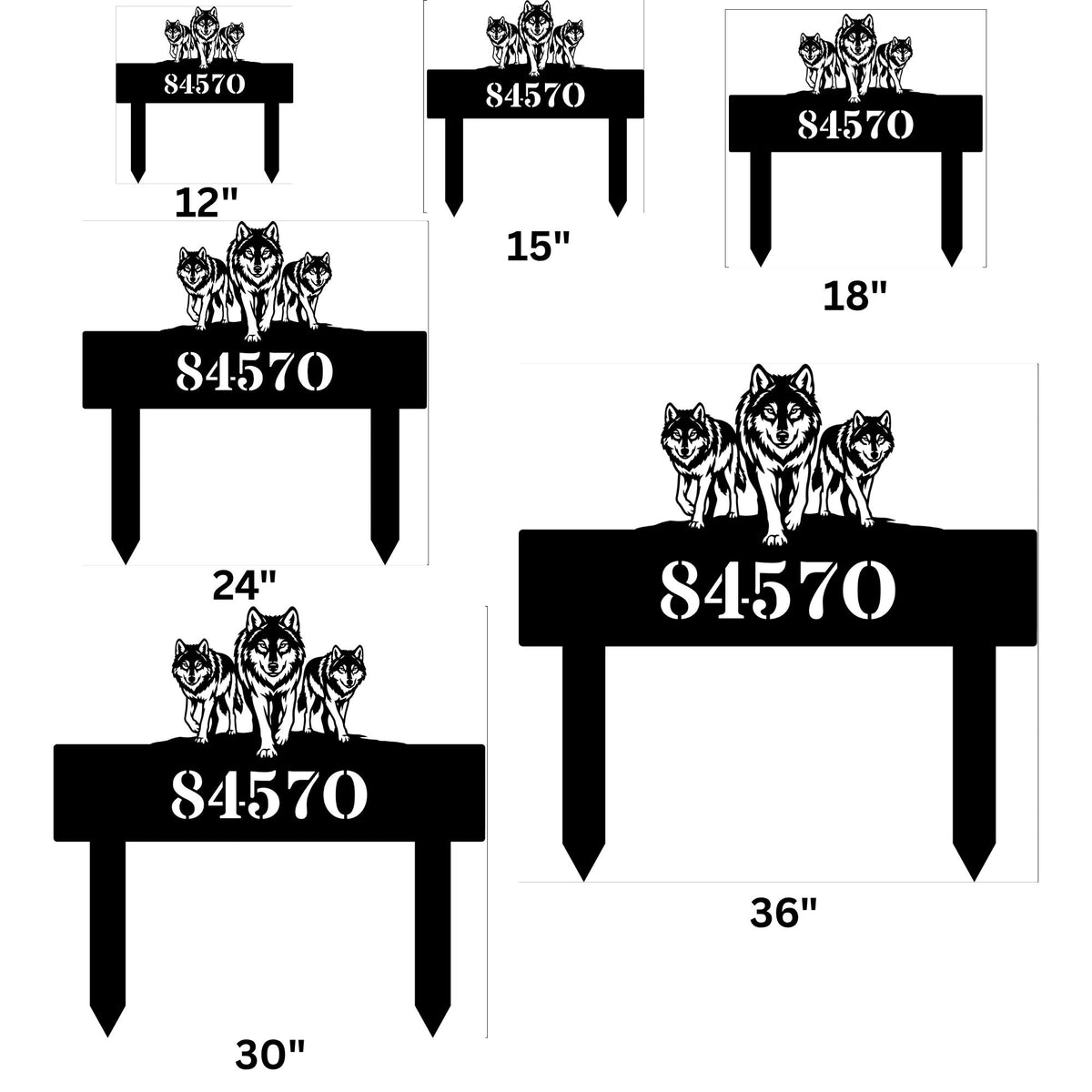 Custom Wolf Pack Metal Address Sign - Personalized House Number Plaque - Outdoor Metal Wall Art - New Homeowner Gift
