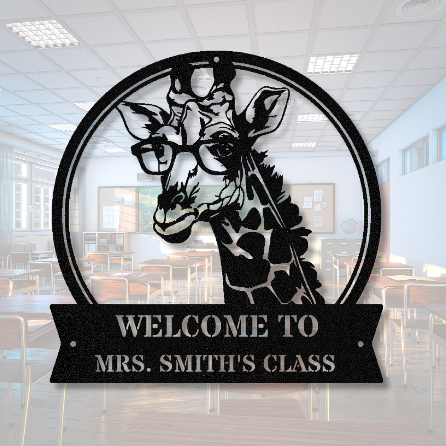 Custom Name Giraffe Metal Sign, Personalized Giraffe Sign, Giraffe Wall Hanging, Living Room Decor, Animal Lover Gift, Custom Metal Sign