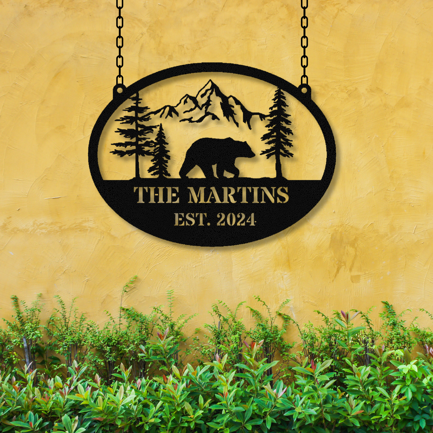 Customized Name Bear Mountain Metal Hanging