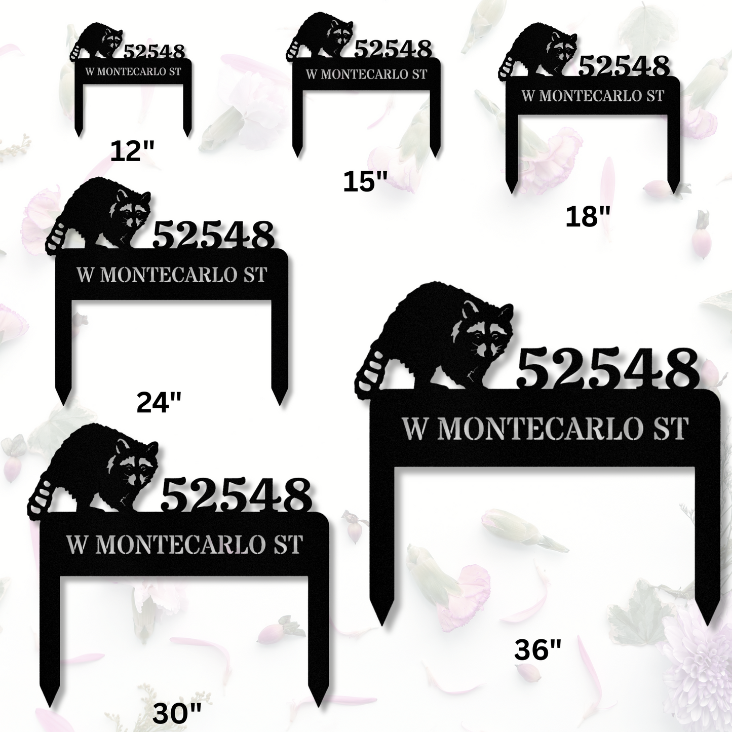Raccoon Metal Address Stake, Customized Horizontal Address Sign, Personalized Address Signage, House Address, Metal House Number Stake