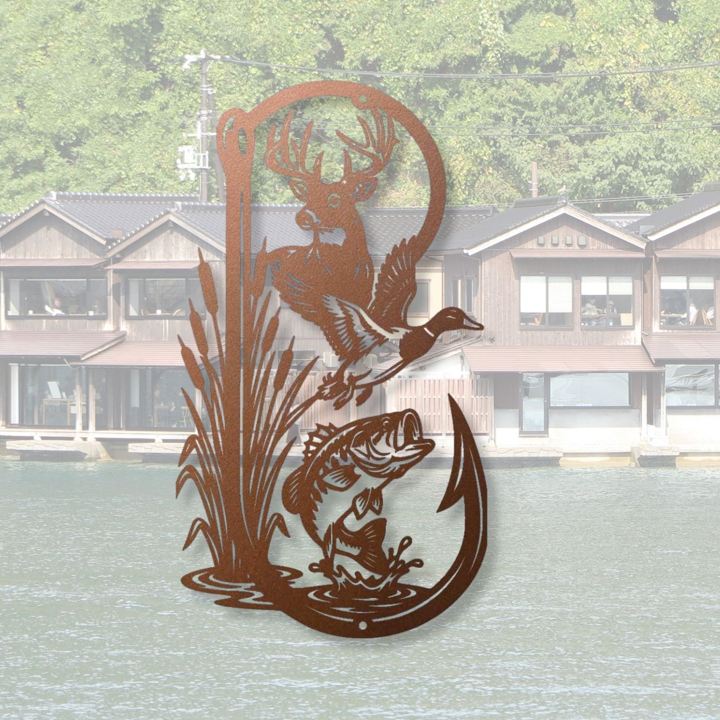Metal Fishing Hook Sign, Man Cave Wall Decor, Gift for Dad, Fishing Enthusiast Gift, Garage Metal Art, Outdoor Patio Decor, Hunter Gift