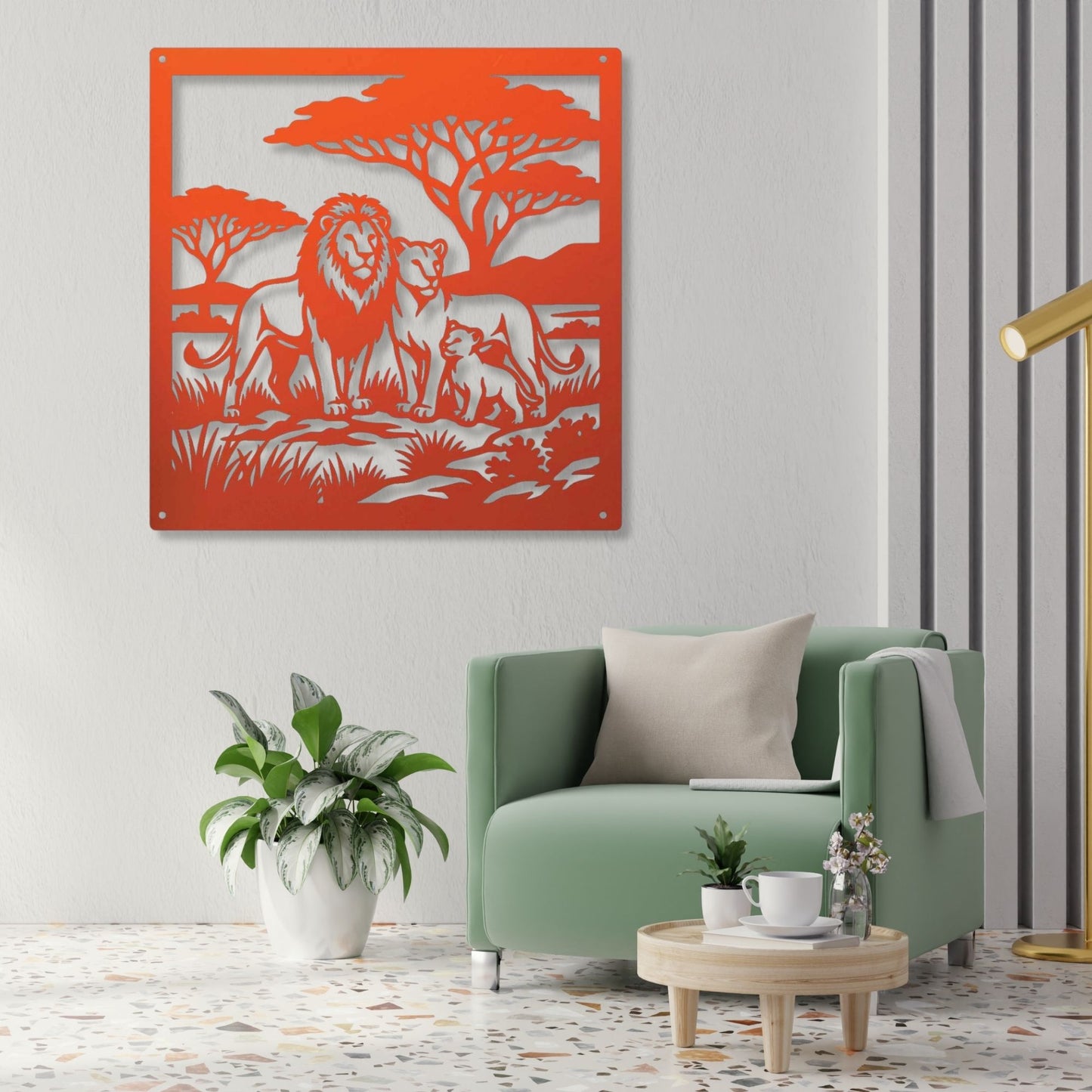 Majestic Lion Metal Wall Art | African Safari Silhouette | Lioness and Cubs Metal Sign | Modern Living Room Decor | Masculine Gift Idea