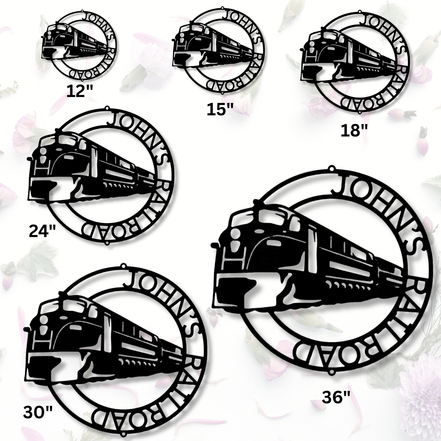 Modern Train Ring Monogram Metal Sign, Personalized Train Sign, Custom Name Sign, Family Name Metal Sign, Train Lover Gift, Home and Living