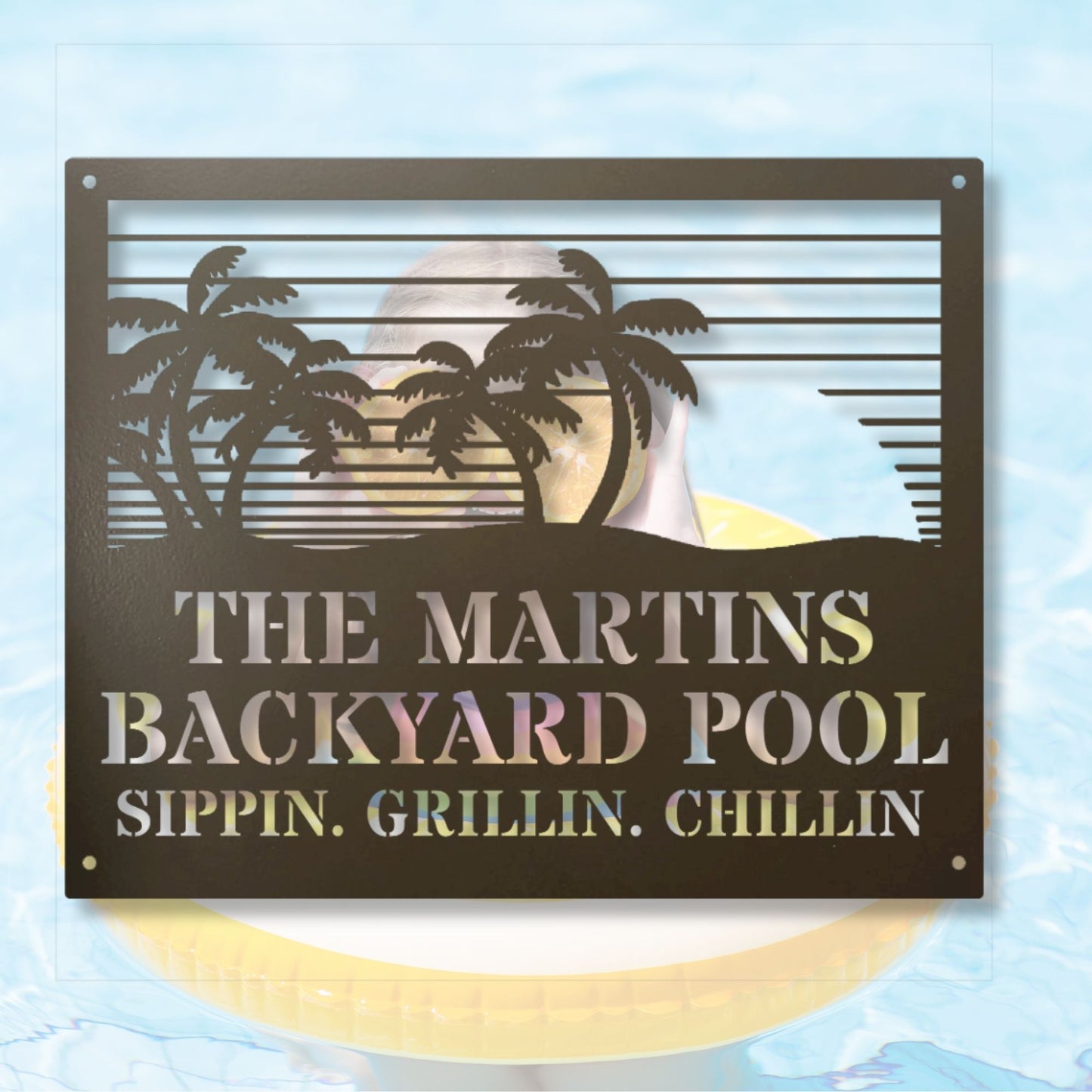 Personalized Pool Sign with Family Name, Custom Pool Decor, Backyard Sign, Outdoor Swimming Pool Gift, Poolside Wall Art Decor