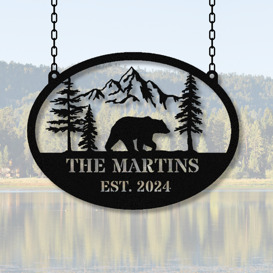 Customized Name Bear Mountain Metal Hanging