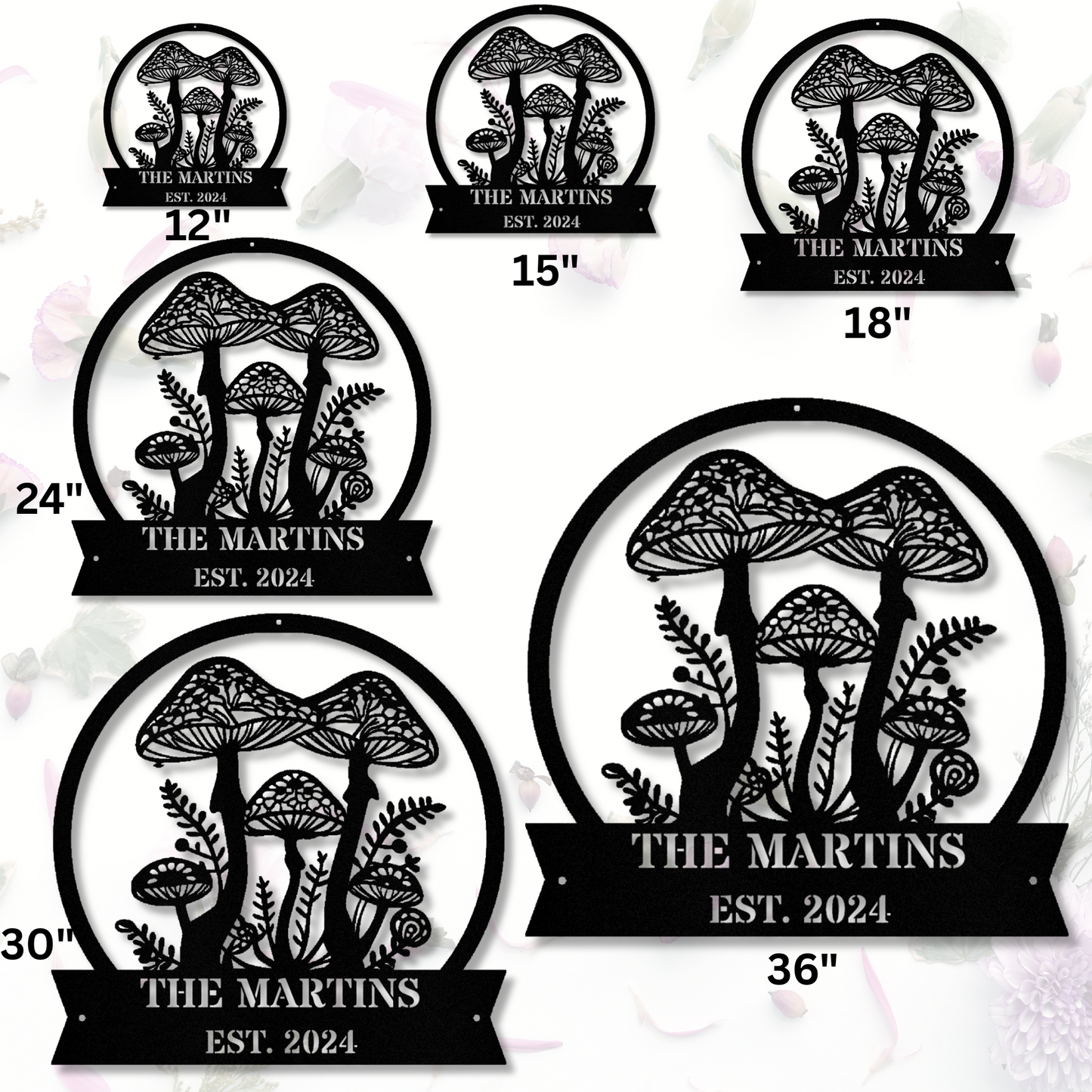 Personalized Mushroom Metal Wall Sign, Custom Name Wall art Decor, Last Name Decor, Mushroom Themed Wall Art, Living room Decor, Large Wall Metal Art