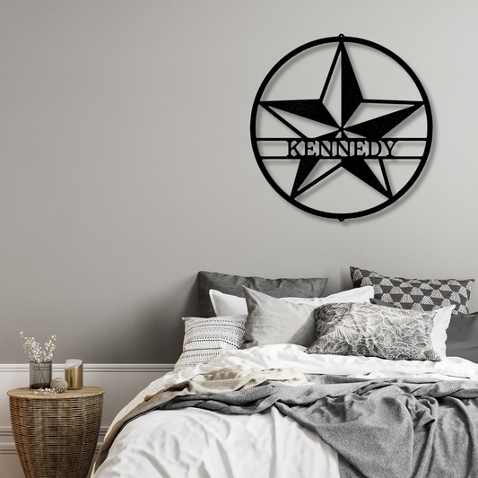 Personalized Star Metal Steel Sign, Custom Star Wall Art Decor, Man Cave Wall Hanging, Birthday Gift  For Rancher Dad, Lone Wolf State Monogram