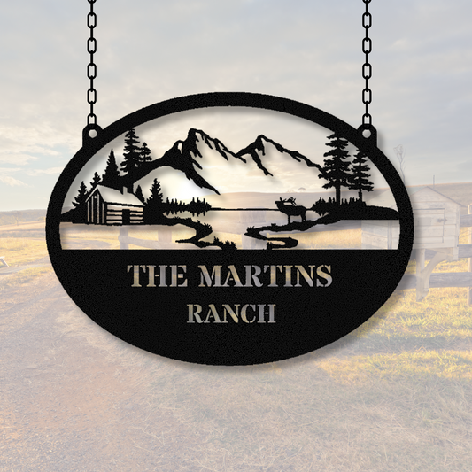 Personalized Mountain Ranch Metal Sign, Hanging Address Sign, Ranch Metal Sign, Barn metal sign, Metal barn sign, Couple name plaque