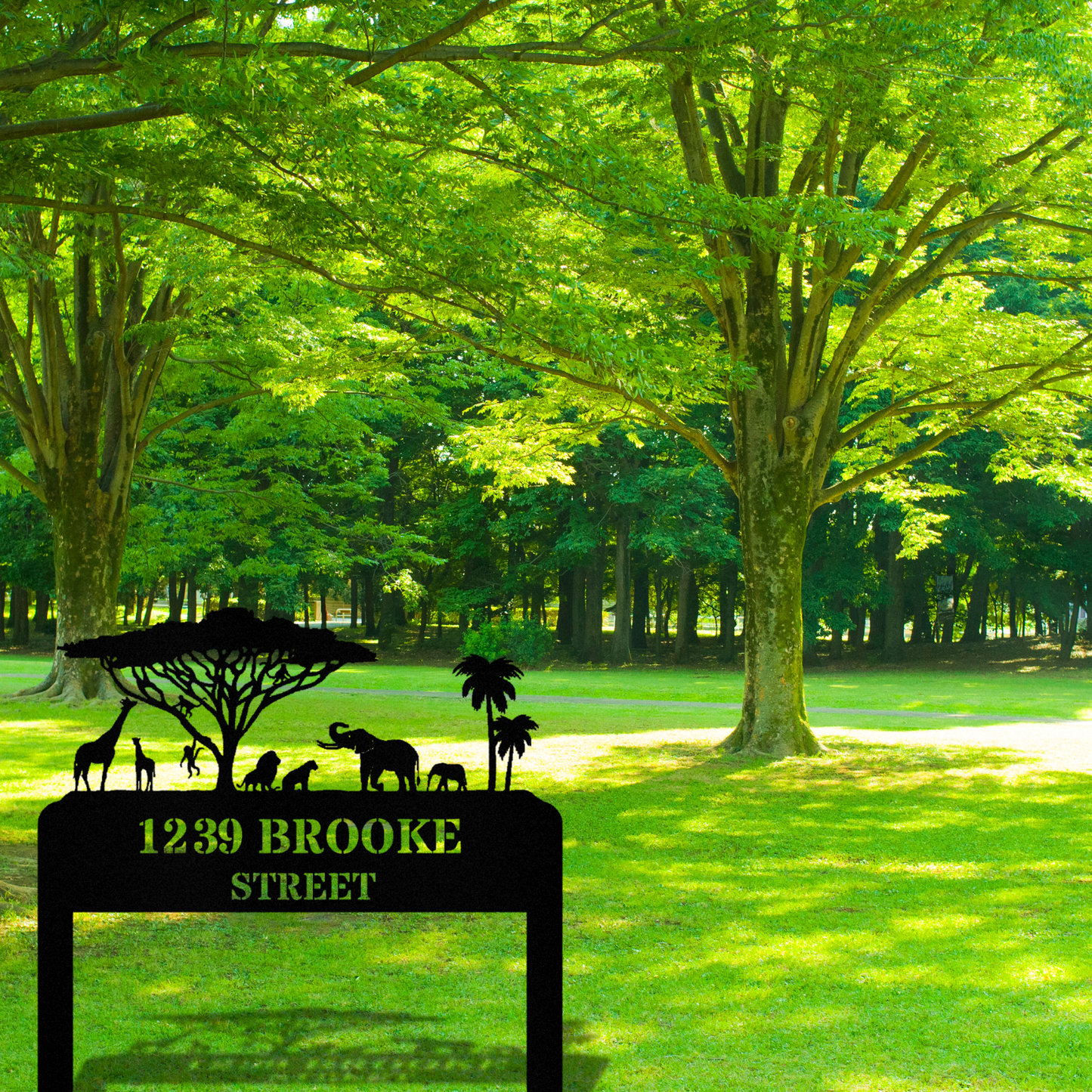 African Savannah Address Stake Sign, African Animals Metal Sign Metal House Numbers Outdoor Address Sign, Girraffe Elephant Monkey Lion Sign