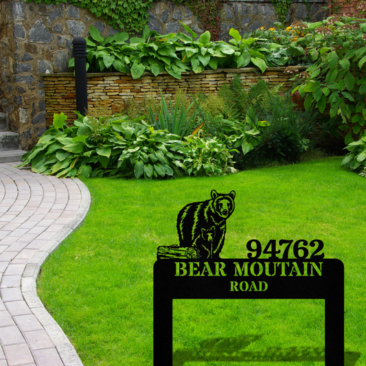 Bear Metal Address Sign, Custom House Plaque, Rustic Bear Outdoor Decor, Animal Address Sign, Wildlife Home Decor, Personalized Sign