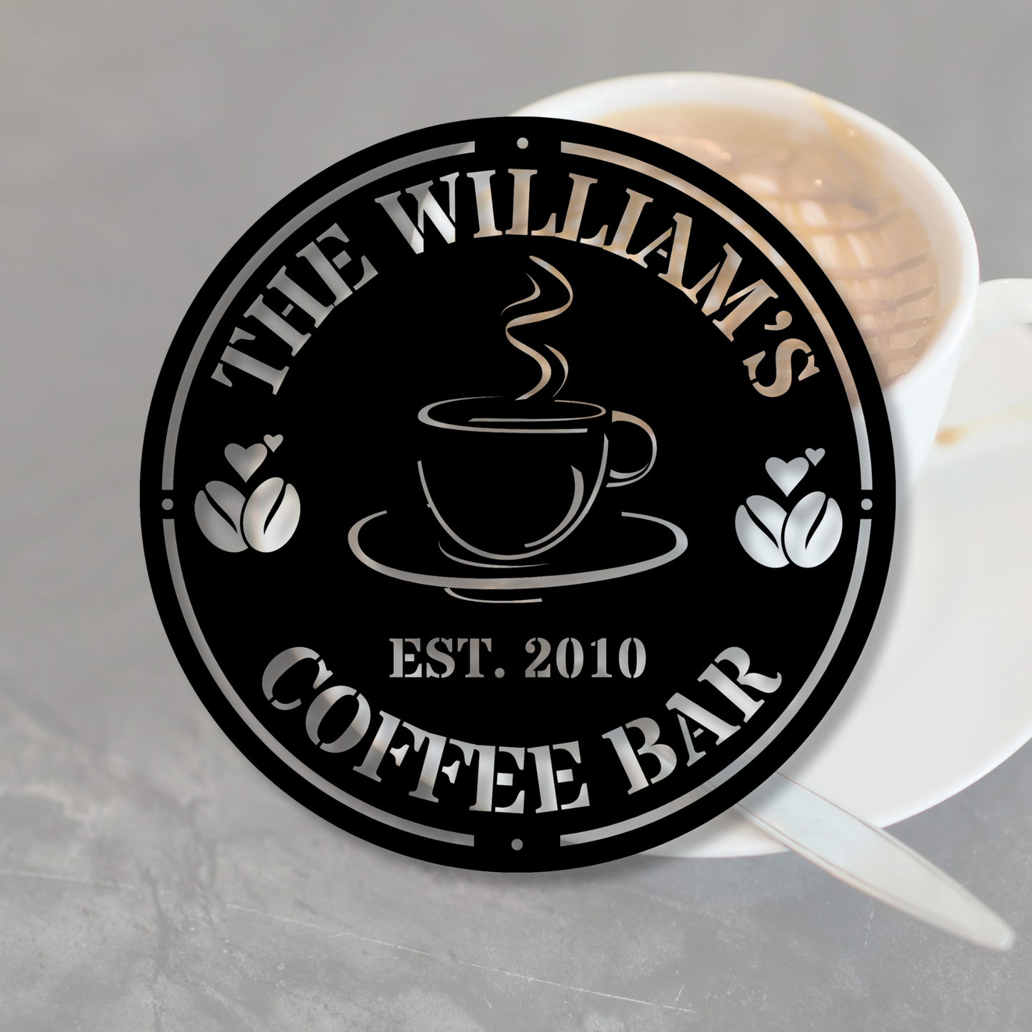 Custom Coffee Bar Metal Sign, Personalized Name Sign, Coffee Shop Decor, Kitchen Wall Art, Coffee Lover Gift, Custom Coffee Decor