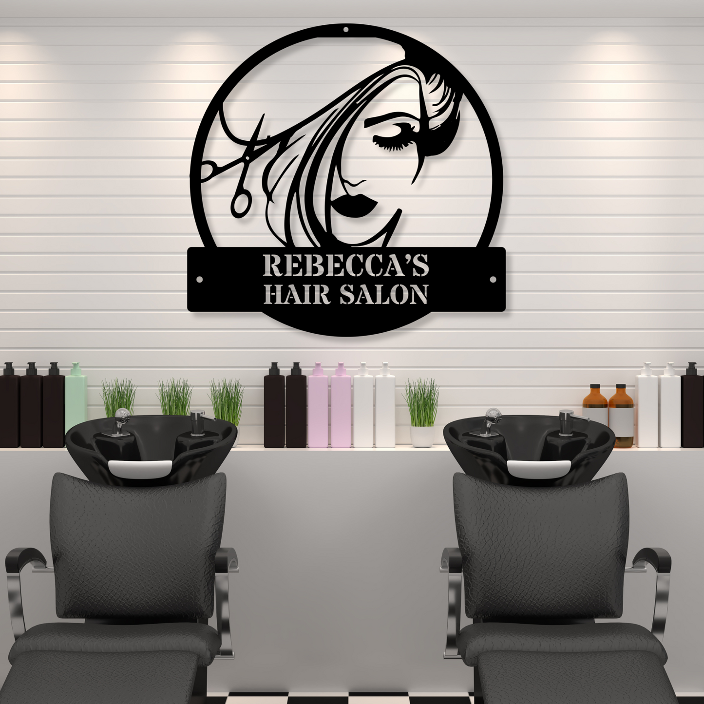 Personalized Hair Dresser Metal Sign, Custom Hair Stylist Name Sign, Woman Face Beauty Center Metal Wall Decor, Custom Hairstyle Decor