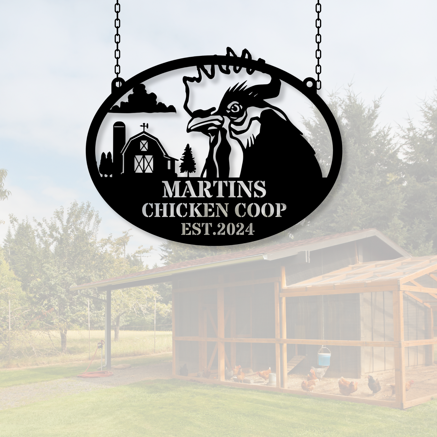 Custom Chicken Metal Sign,Personalized Chicken Coop Sign Name,Chicken coop Wall Art,Hen house Sign,Farm Sign,Barn Decor,Farm house Decor