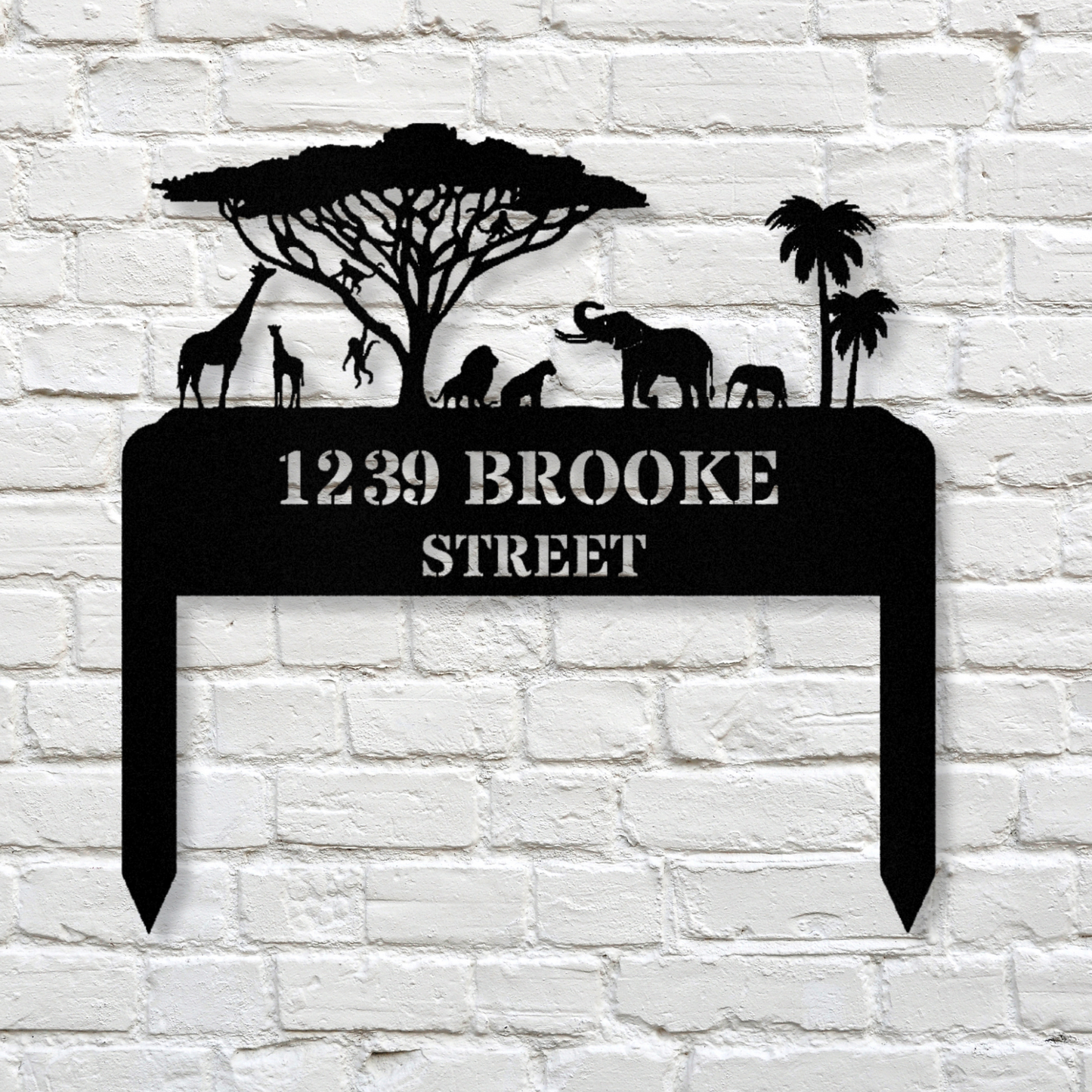 African Savannah Address Stake Sign, African Animals Metal Sign Metal House Numbers Outdoor Address Sign, Girraffe Elephant Monkey Lion Sign
