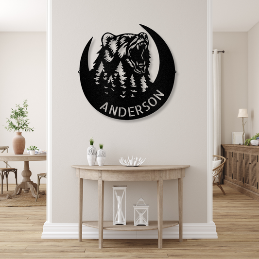 Personalized Roaring Bear Metal Sign, Family Name Wall Decor, Cabin Bear decor, Wildlife Wall Art, Father's Day Gifts, Last Name Wall Sign