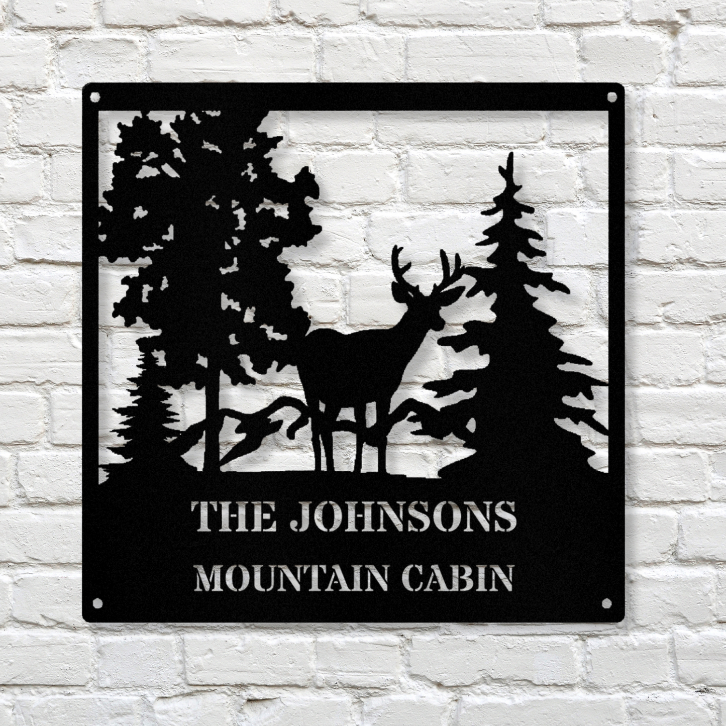 Personalized Deer Mountain Cabin Metal Sign, Wall Hanging Metal Decor, Large Deer Metal Sign, Farmhouse Metal Sign, Cabin Metal Decor, Wall Art Decor