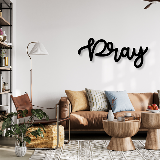 Pray Script Metal Wall Sign, Religious Decor, Inspirational Metal Art, Christian Home Decor Bible Verse Wall Sign, Religious Christmas Gifts