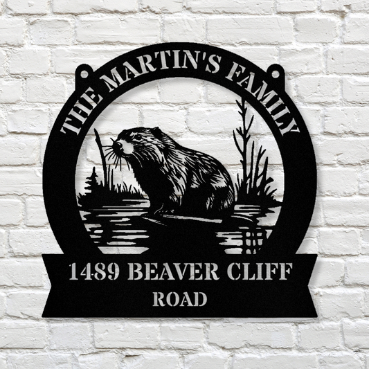 Beaver Metal Sign, Family Name Sign, House Address, Rustic Metal Decor, Customized Name Sign, Animal Wall Art, Wildlife Gift Decor