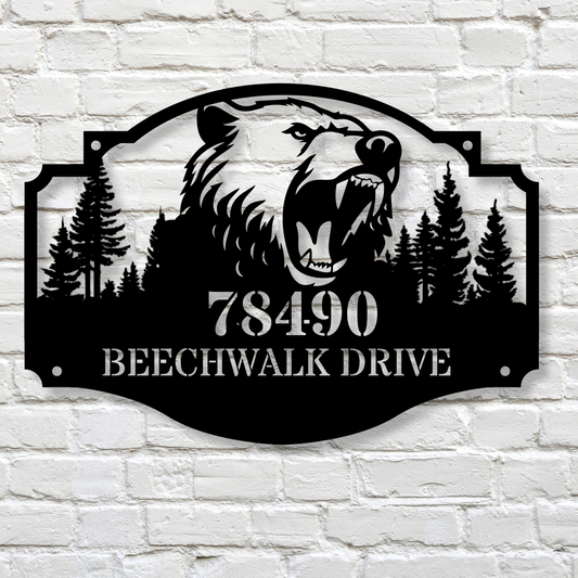 Custom Metal Bear Cabin Sign, Bears In Woods Address Sign, Custom Family Name Sign Bear Metal Sign, Bear Decor, Gift for Dad Yard Sign