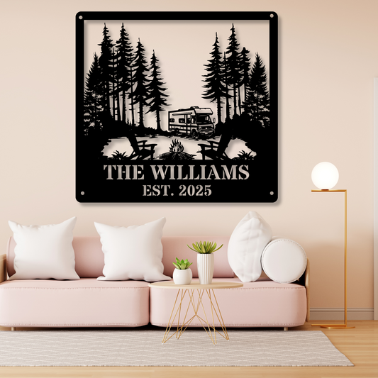 Custom RV Trailer Metal Sign, Custom Camping Name Metal Wall Art For Campsite Decor, Happy Campers Sign, Camper Gift, Camping Sign