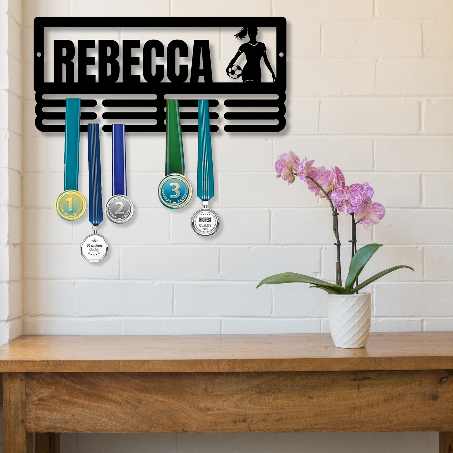 Soccer Medal Hanger for Female Athletes, Medal Display for Girls, Sport and Soccer Awards, Teen Soccer Player Gifts, Women’s Sports Decor, Medal Metal Sign