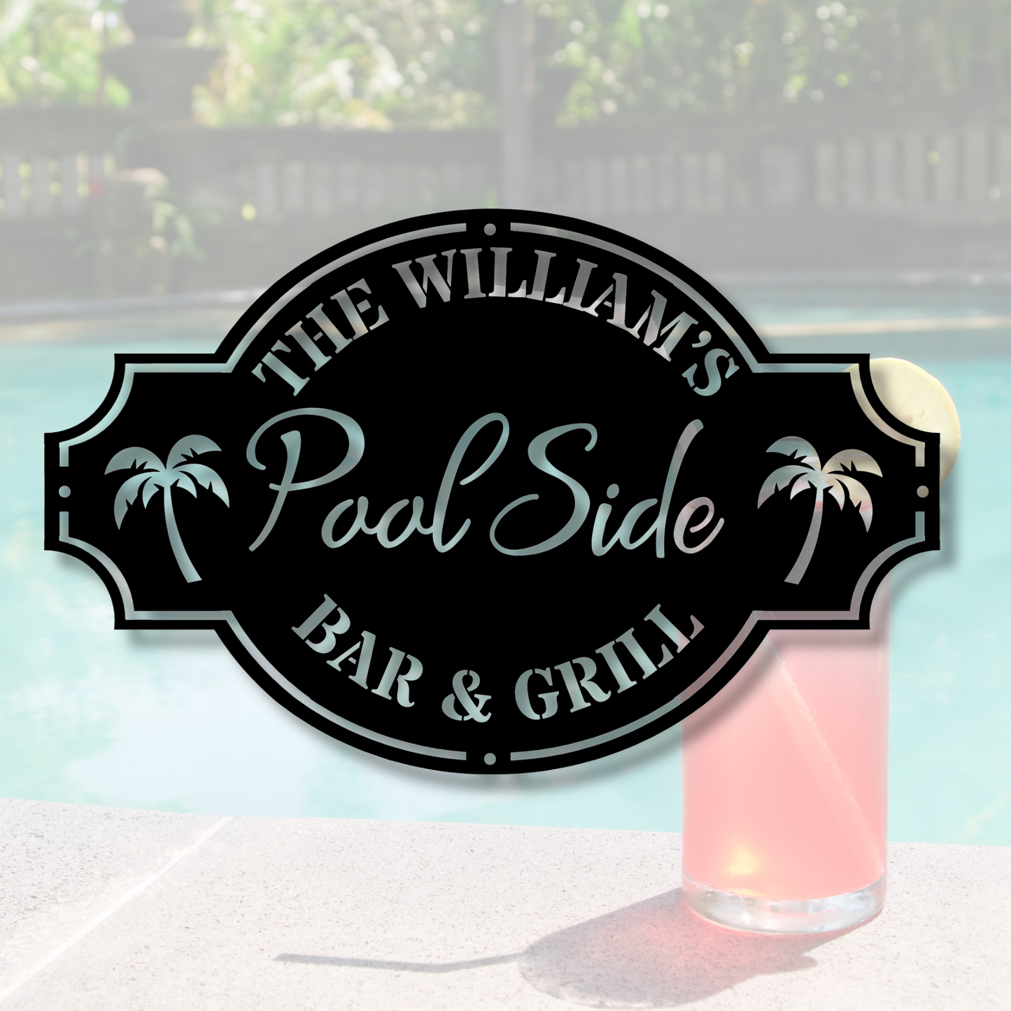 Custom Palm Tree Pool Sign Metal Wall Art, Custom Metal Sign, Bar & Grill Sign, Bar Sign, Backyard Sign, Kitchen Decor, Personalised Gifts
