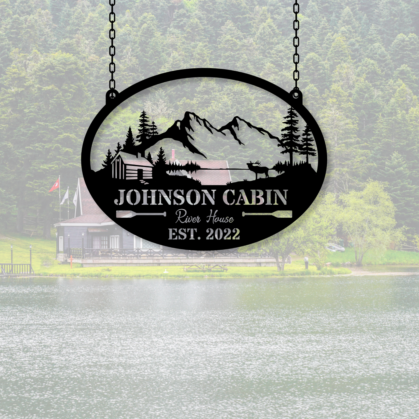 Personalized Metal Cabin Name Sign, Pine Tree Custom Metal Sign, Personalized Gift, Farmhouse Gift, Mountain House Sign, Family Name Sign