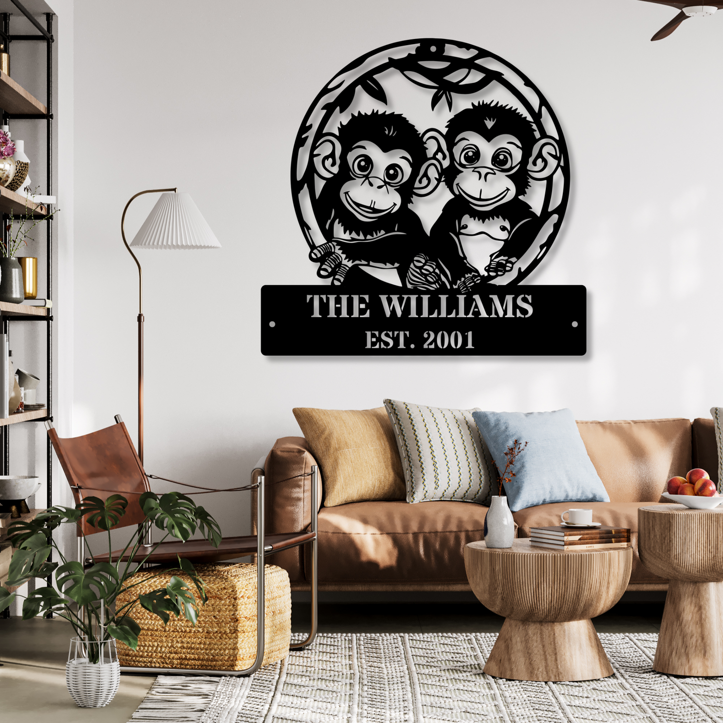 Custom Metal Monkey Sign, Personalized Family Name, Monkey Family Sign, Jungle Theme Decor, Personalized Home Decor, Animal Theme Gifts