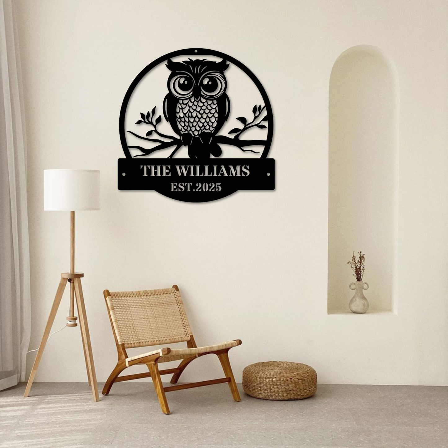 Custom Family Metal Sign, Personalized Owl Theme Wall Decor