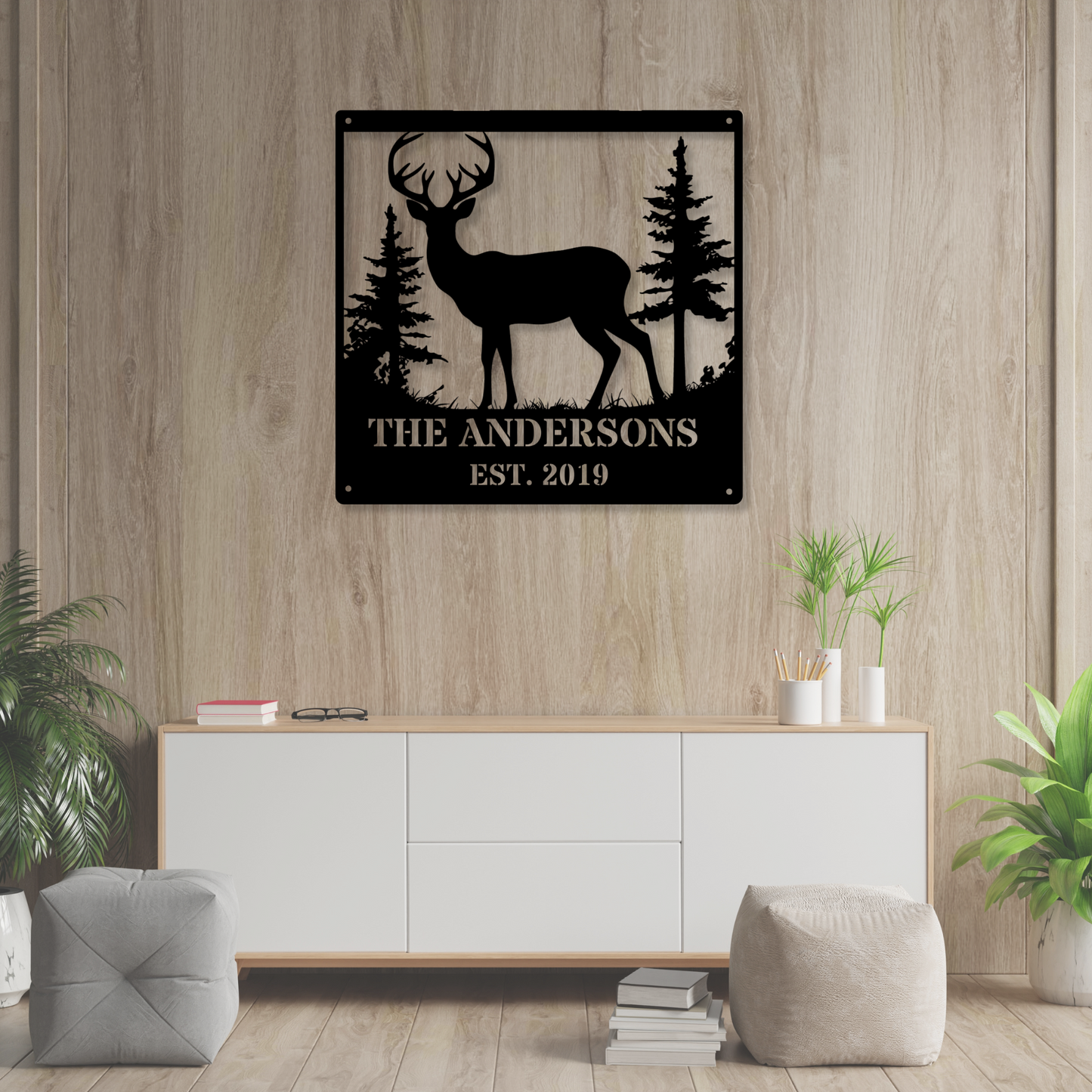 Custom Deer Monogram Metal Sign, Personalized Deer Metal Sign, Hunting Monogram Wall Decor, Deer Hunter Gift