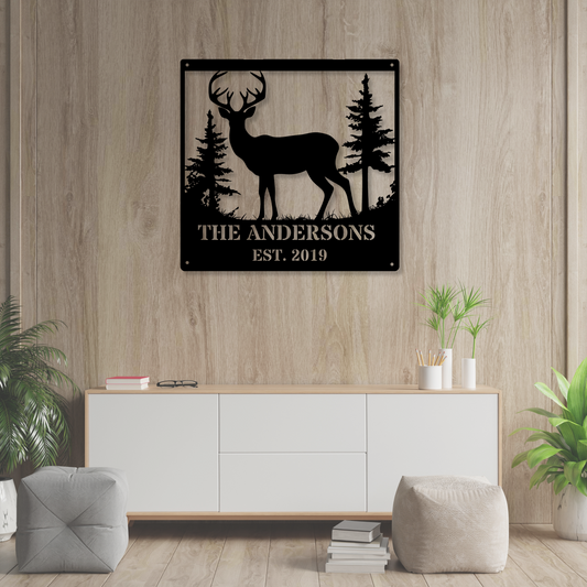 Custom Deer Monogram Metal Sign, Personalized Deer Metal Sign, Hunting Monogram Wall Decor, Deer Hunter Gift