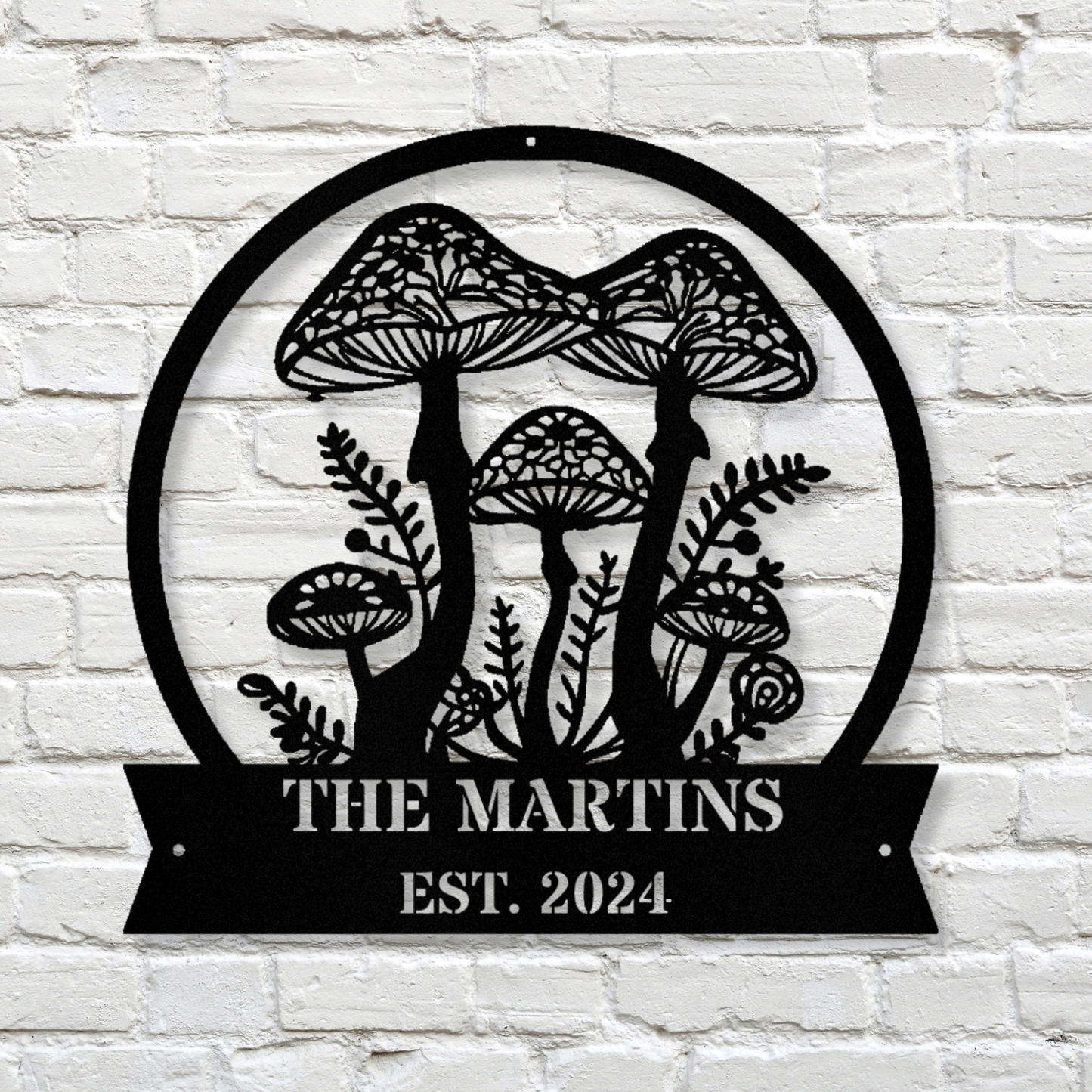Personalized Mushroom Metal Wall Sign, Custom Name Wall art Decor, Last Name Decor, Mushroom Themed Wall Art, Living room Decor, Large Wall Metal Art