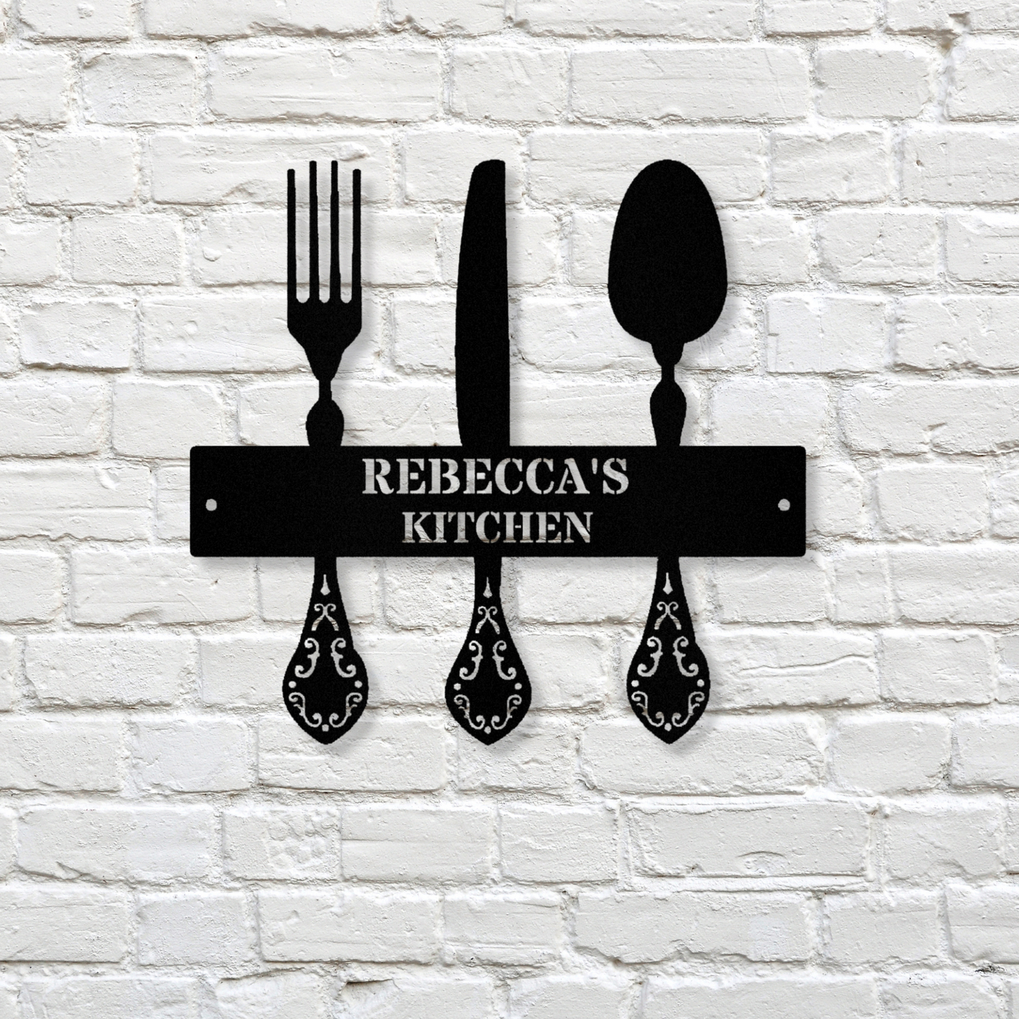 Custom Kitchen Metal Sign, Knife Spoon Fork Art, Mother's Day Gift, Personalized Decor, Female Kitchen Accent, Rustic Farmhouse Sign