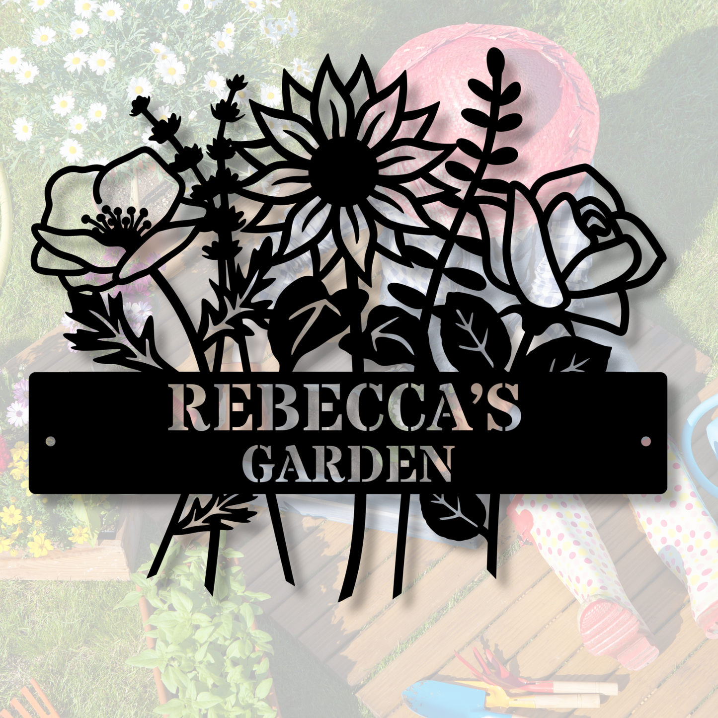 Custom Garden Metal Sign, Personalized Floral Metal Art, Outdoor Yard Decor, Customizable Wall Decoration, Rustic Garden Sign