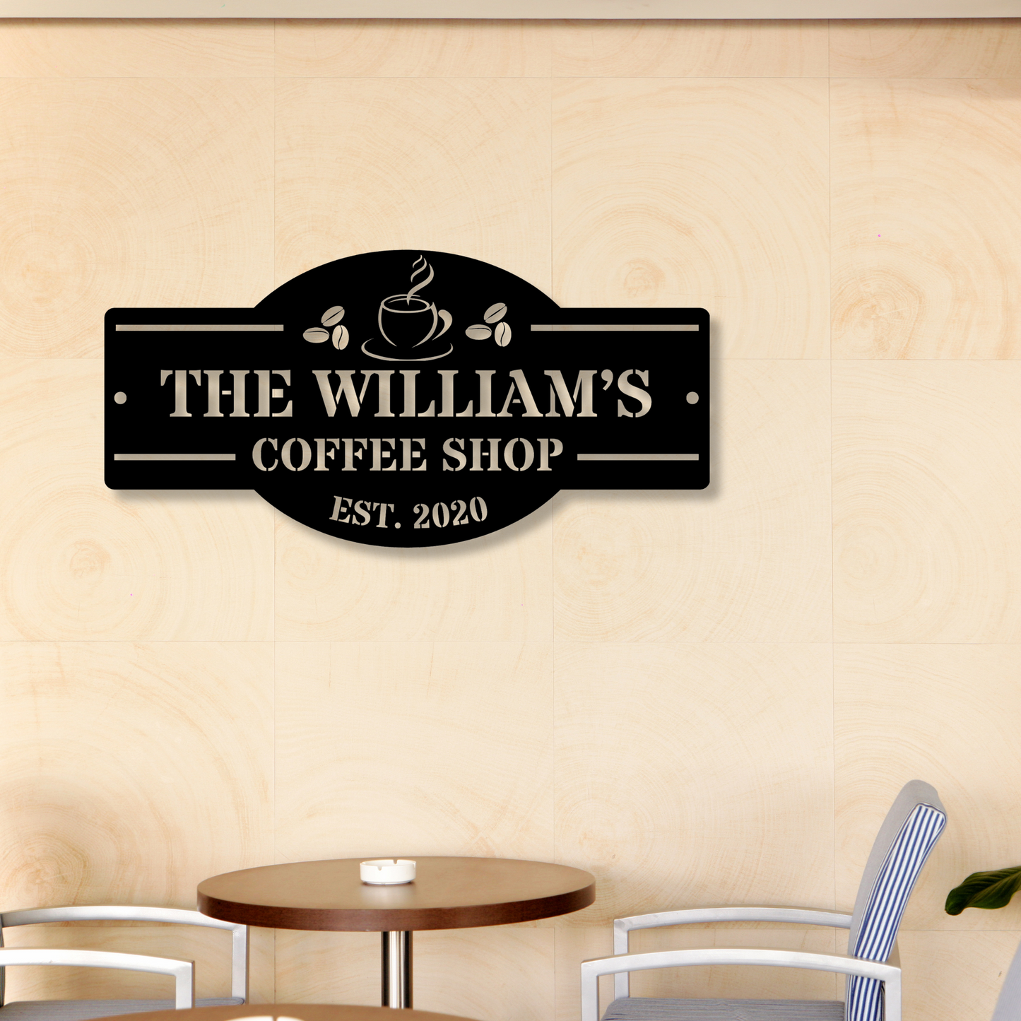 Personalized Family Coffee Bar Metal Sign,  Name Sign, Coffee Shop Sign