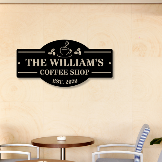 Personalized Family Coffee Bar Metal Sign,  Name Sign, Coffee Shop Sign