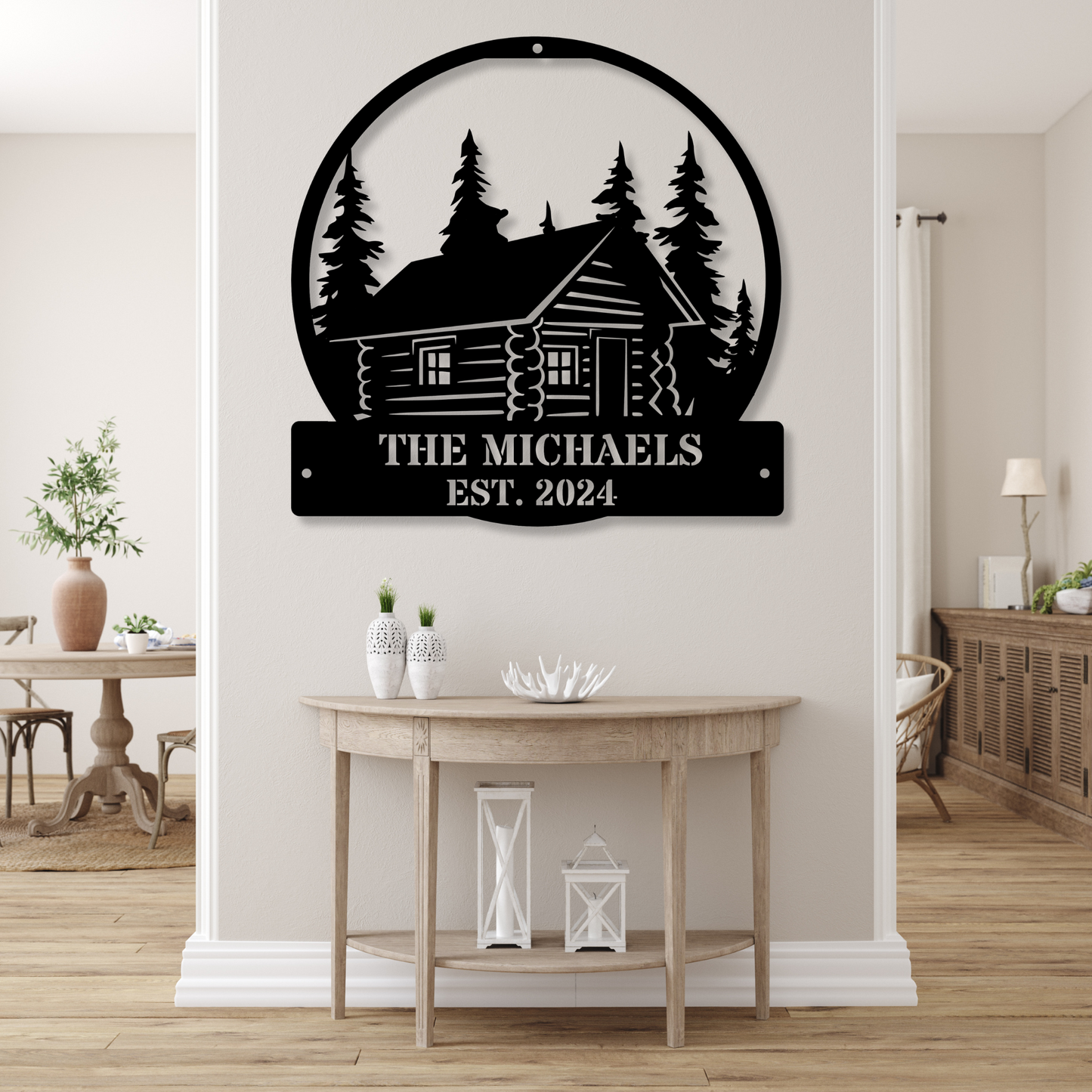 Personalized Metal Cabin Name Sign, Pine Tree Custom Metal Sign, Personalized Gift, Farmhouse Gift, Mountain House Sign, Family Name Sign