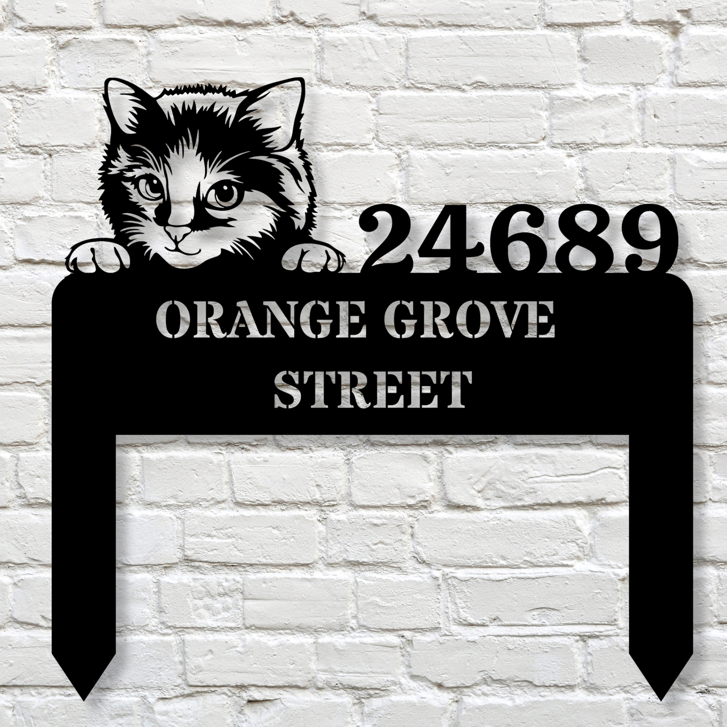 Peeking Cat Metal Address Stake Sign, Cat Address Sign, Horizontal Address Sign, Pet Lover Address Sign, House Number Address Signage, Cat Mom Sign