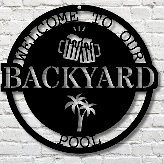 Personalized Poolside Sign, Custom Tropical Pool Sign, Pool Bar Sign, Patio Decor, Tiki Bar Art, Backyard Sign, Welcome Outdoor Sign
