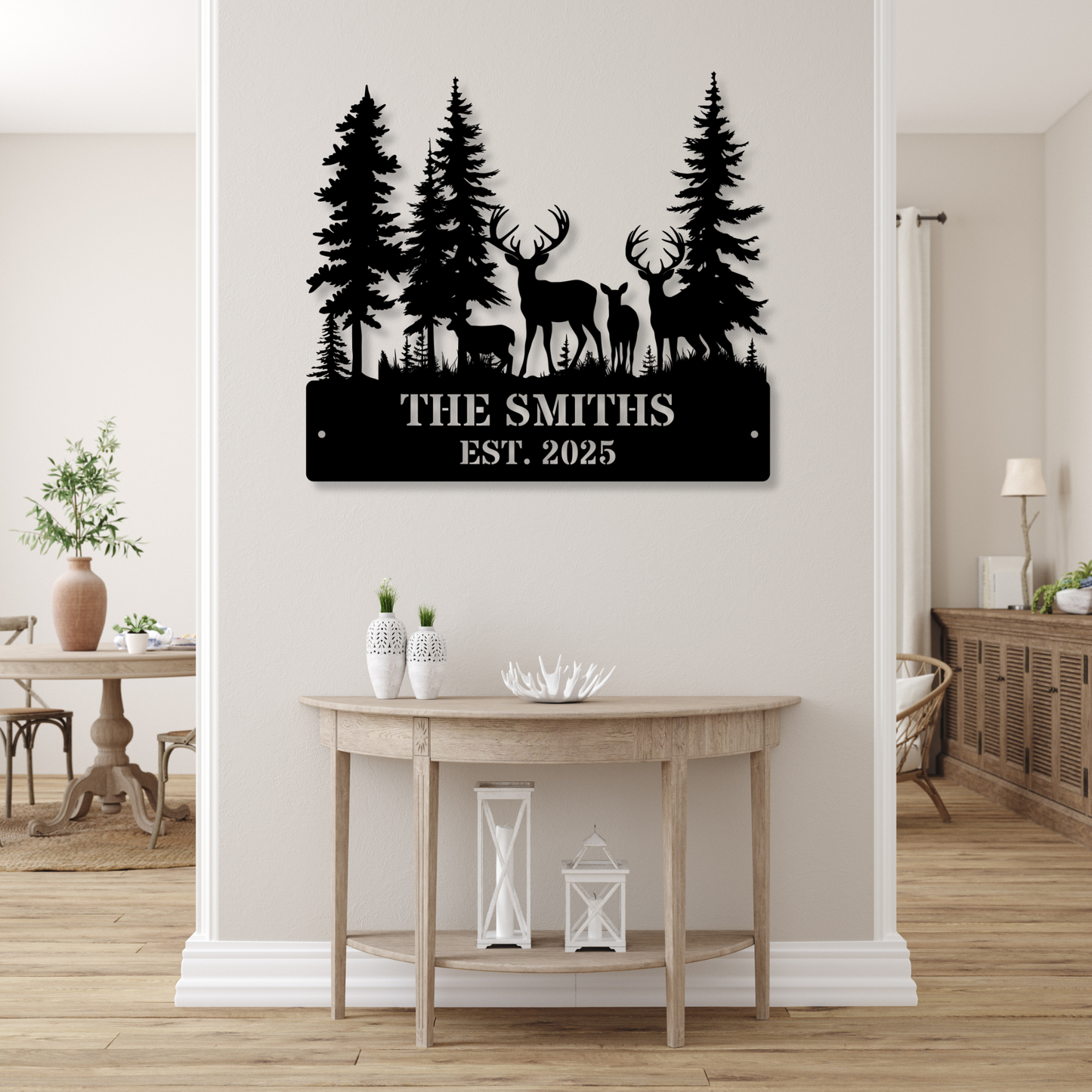 Custom Deer Forest Metal Sign, Personalized Deer Family Name Sign, Farmhouse Decor, Hunting Lodge Decor, Rustic Wildlife Art