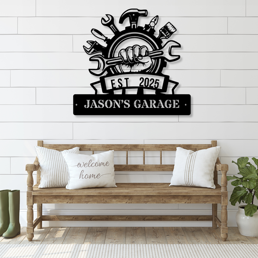 Custom Metal GARAGE Sign, Personalized Garage Decor, Workshop Wall Art, Man Cave Sign, Home Workshop Accessory