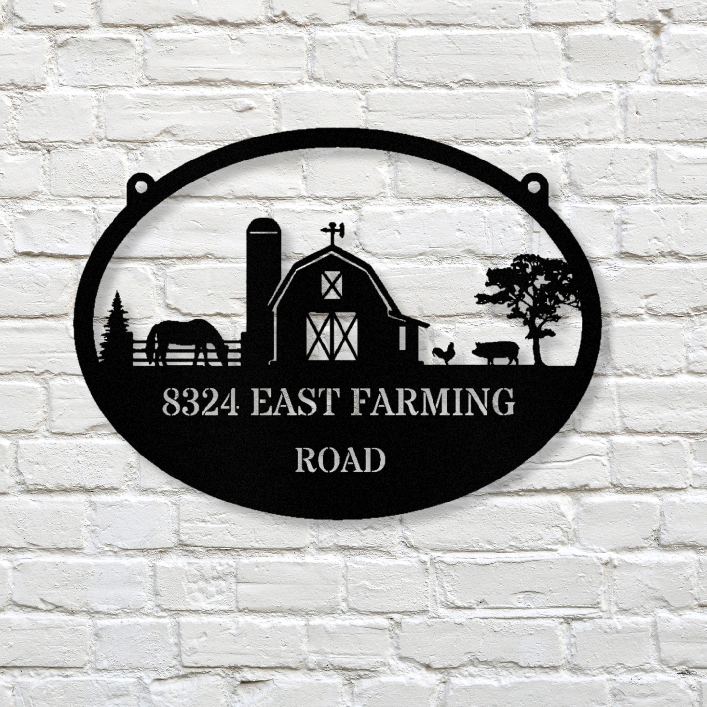 Personalized Farm House Hanging Metal Address Sign, Horse or Pig Farm Sign, Barn Metal Sign, Last Name Metal Sign