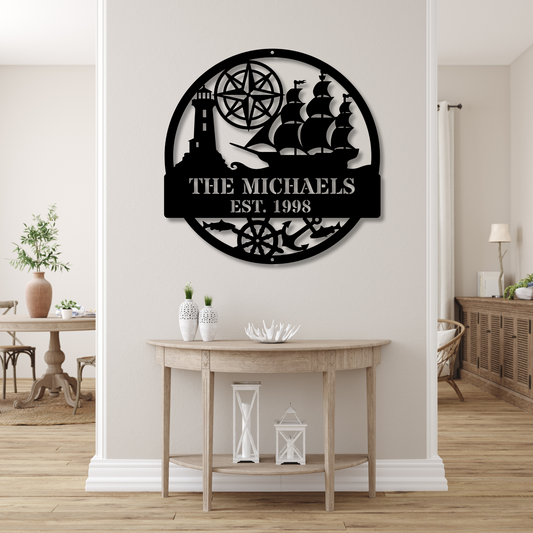Custom Nautical Metal Sign, Boat Sign, Personalized Metal Wall Art, Beach House Decor, Sailor Gift, Ocean Theme.