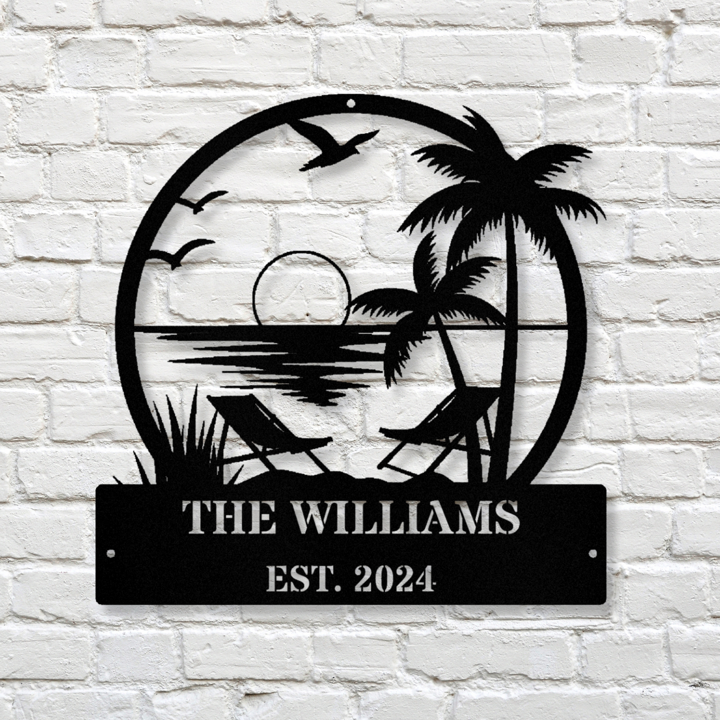 Personalized Beach House Metal Sign, Wall Decor