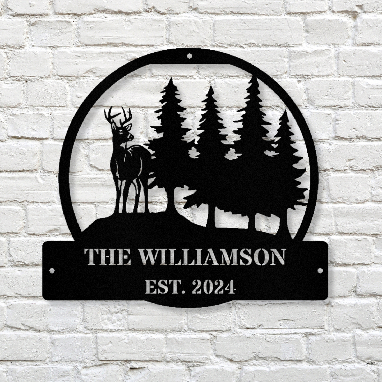 Custom Deer Metal Sign, Cabin Wall Metal Decor, Deer Hunter Gift, Deer Woods Metal Art, Housewarming Gift, Wedding Gift, EST. Name Sign