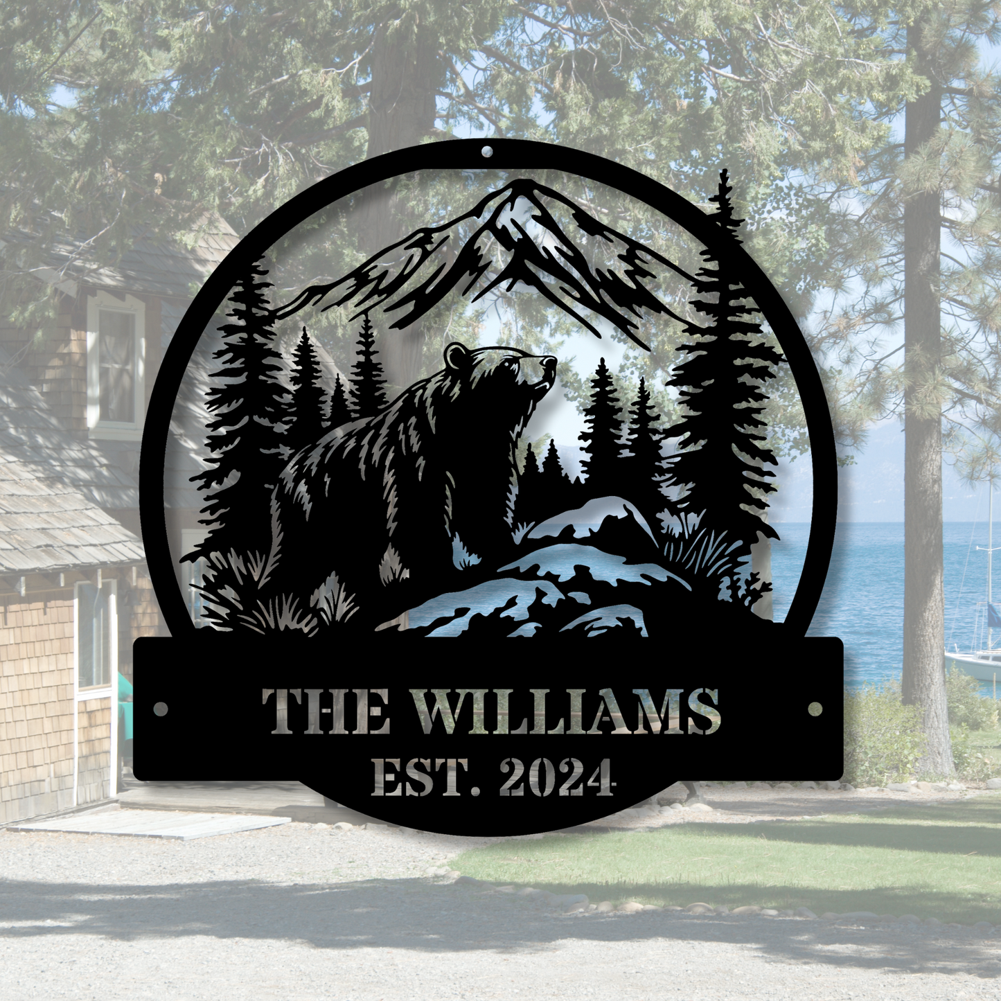 Customized Bear Mountain Wall Metal Sign, Cabin Wall Decor, Christmas Gift for Him, Last Name Personalizaed Metal Sign, Established Metal Art Decor