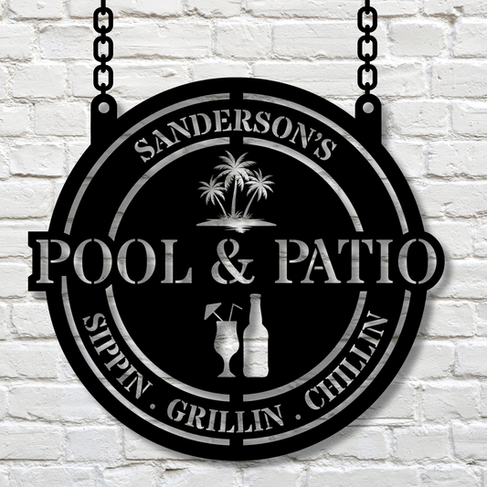 Personalized Pool & Patio Metal Sign, Outdoor Decor, Pool Signs for Outdoor, Custom Backyard, Bar And Grill Sign Decor Poolside Sign