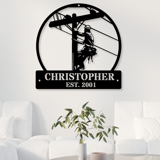 Custom Lineman Metal Sign, Electrician Wall Art, Lineman Themed Sign, Utility Worker Gift, Personalized Home Decor