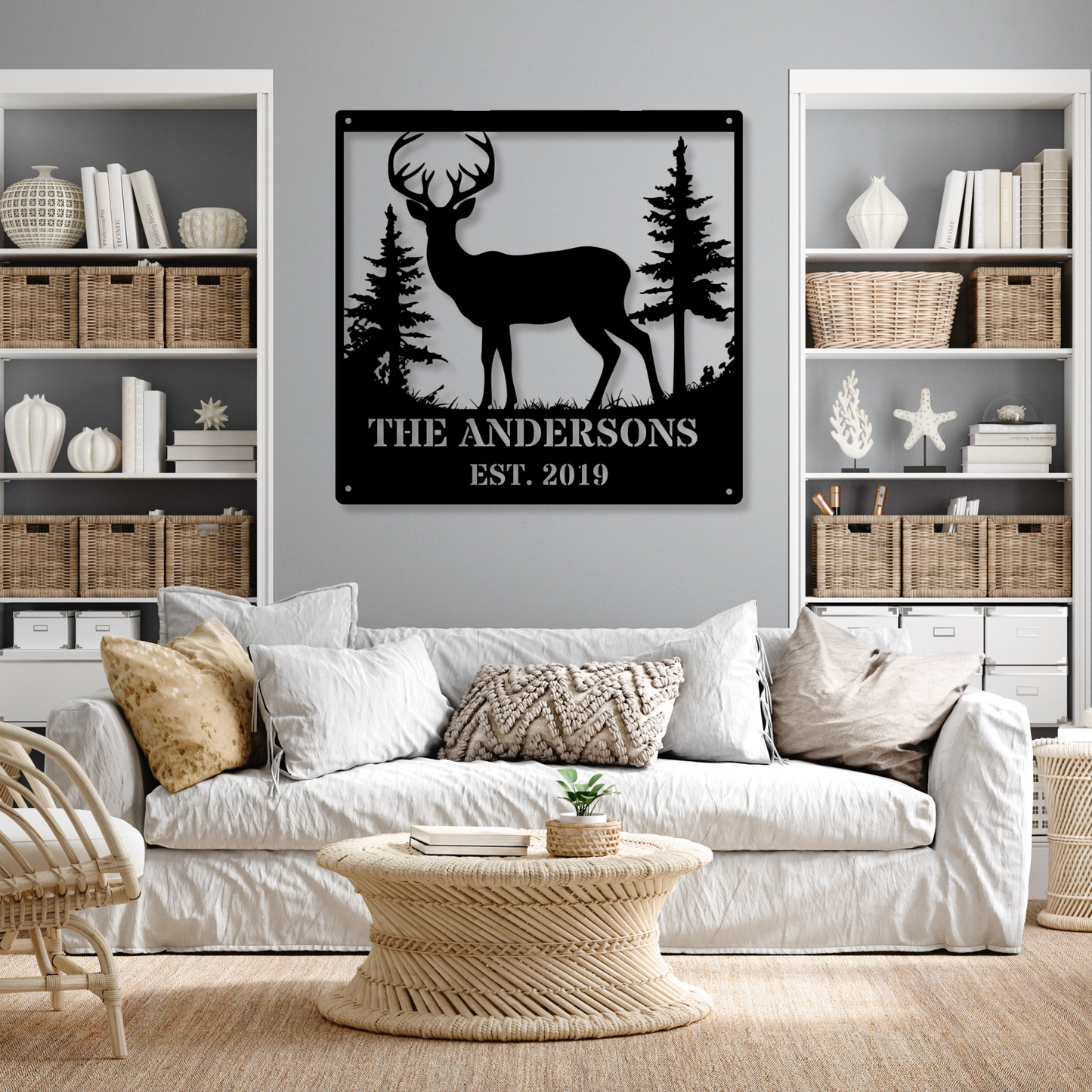 Custom Deer Monogram Metal Sign, Personalized Deer Metal Sign, Hunting Monogram Wall Decor, Deer Hunter Gift