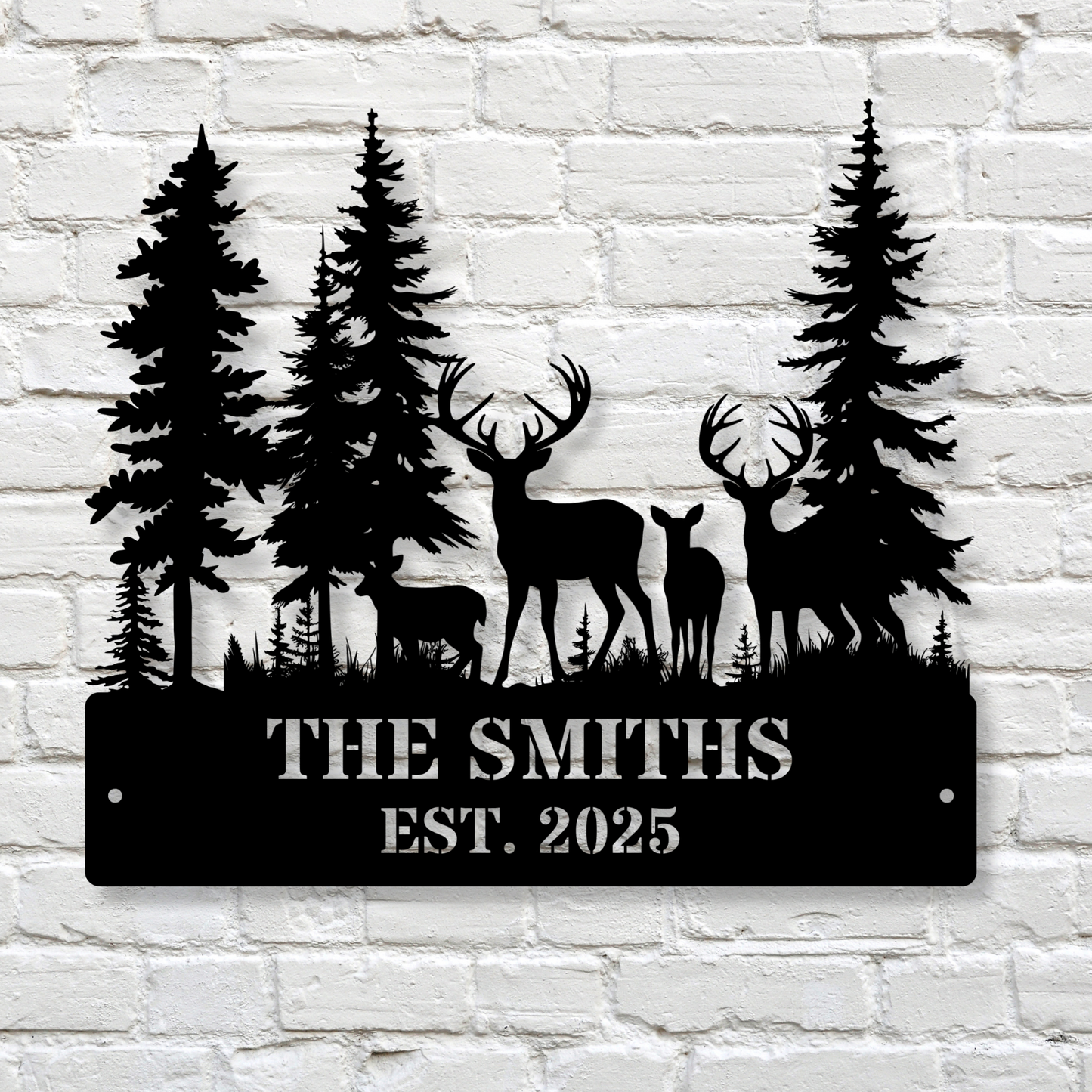Custom Deer Forest Metal Sign, Personalized Deer Family Name Sign, Farmhouse Decor, Hunting Lodge Decor, Rustic Wildlife Art